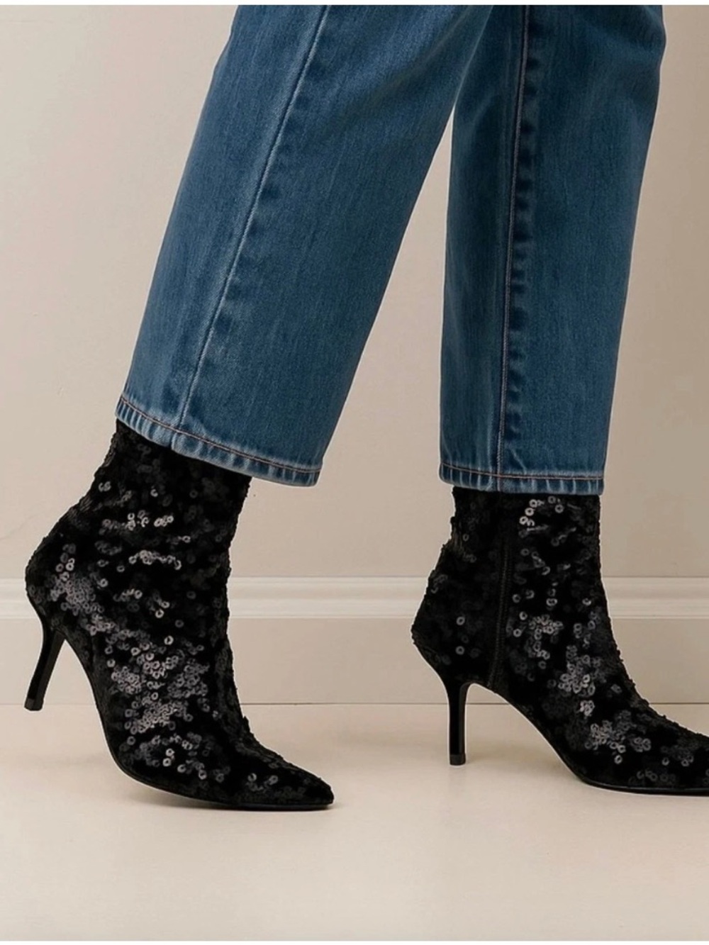 Zara Black Sequin Sock Bootie - Women's Dress Ankle Boot Size 7.5